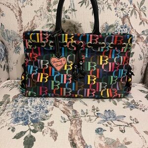 Dooney & Bourke Black Multicolor Logo Tote with Heart Charm
